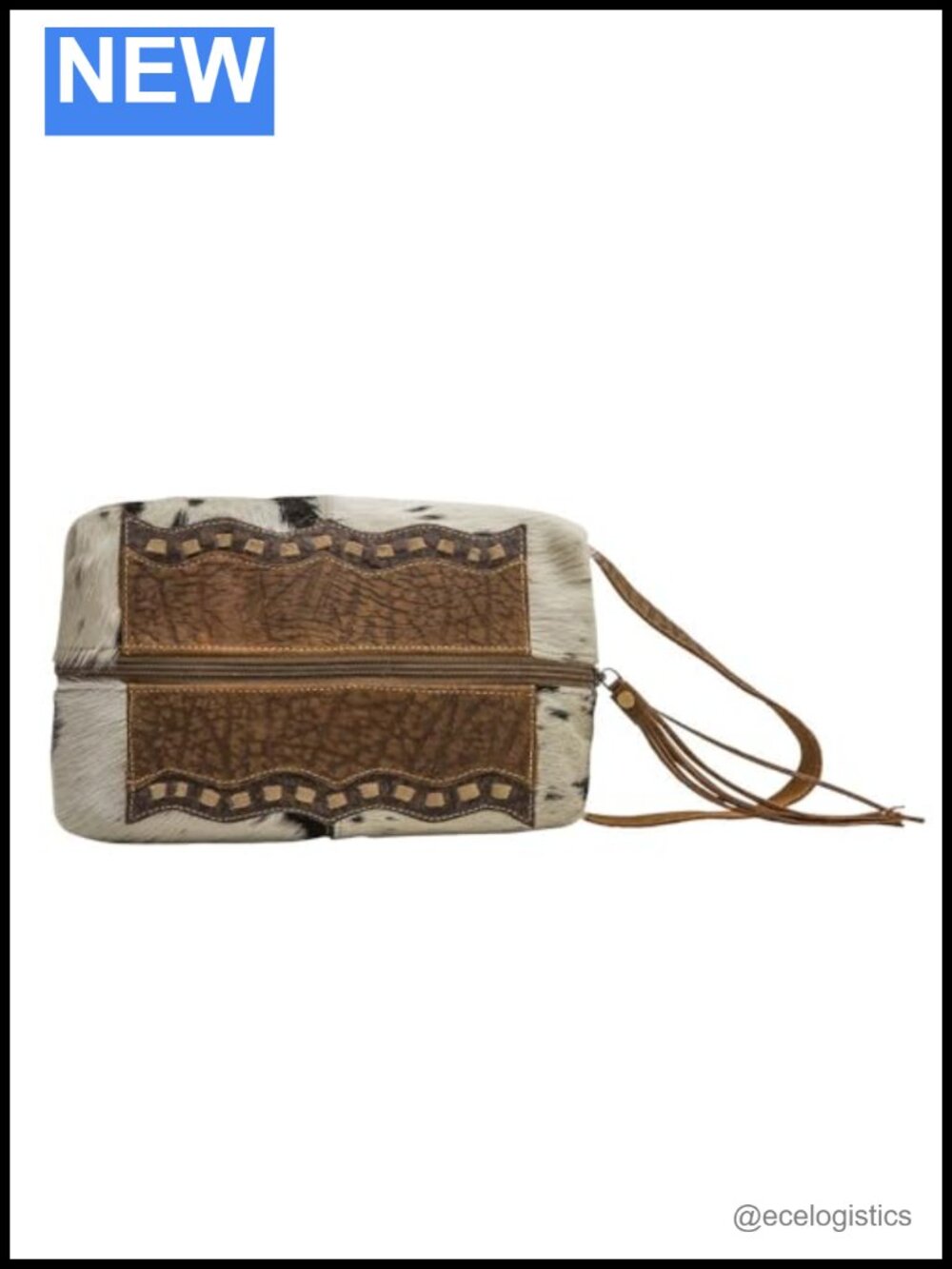 Seid Cowhide Leather Purse with Tooled Design Makeup Bag Handbag